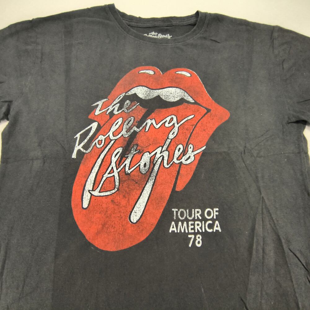 Rolling Stones Band Crew Neck Short Sleeve Graphic Shirt Womens Size L Gray Red